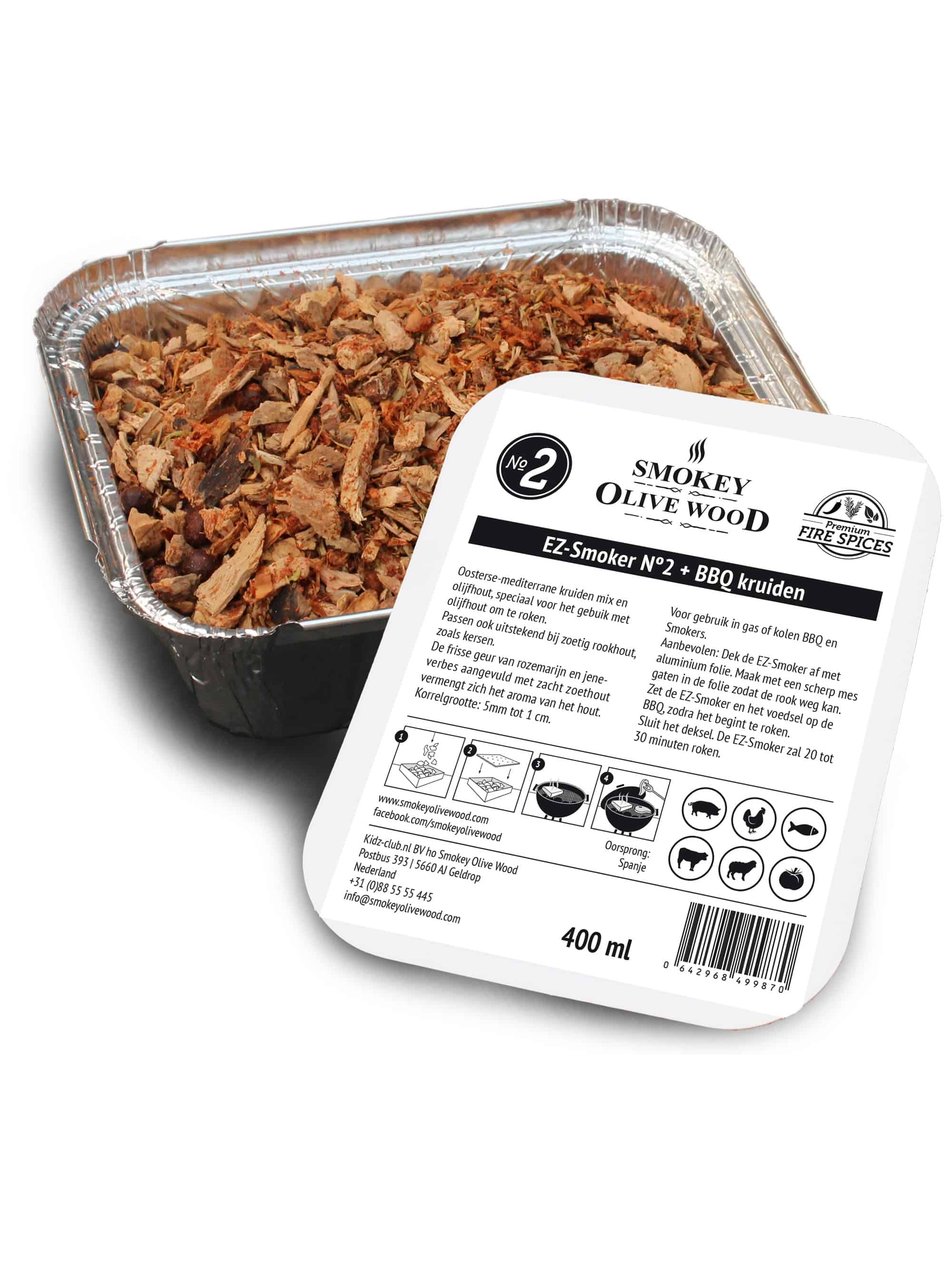 Smokey Olive Wood EZ-Smoker Nº2 + vuurkruiden Smoker BBQ Chips Grill rooken